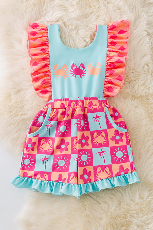 Summer Crab girls printed romper w/open back. PNG50172