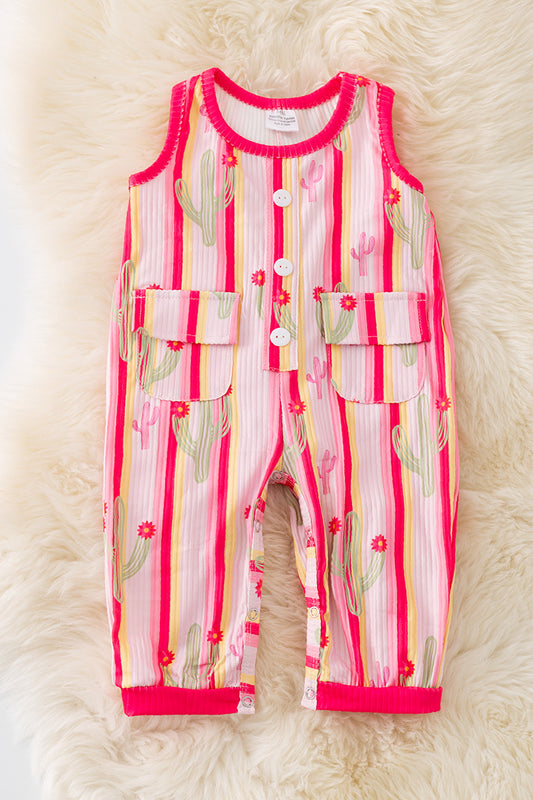 Cactus printed girls baby romper w/front pockets. RPB50289