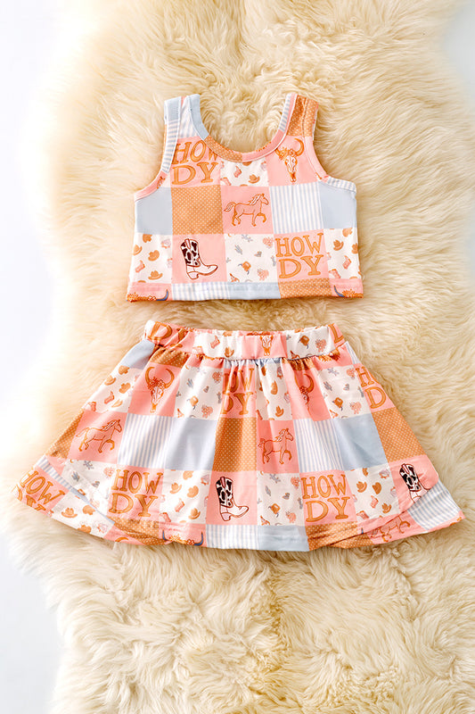 "Howdy" Western printed girls skort set. OFG50889
