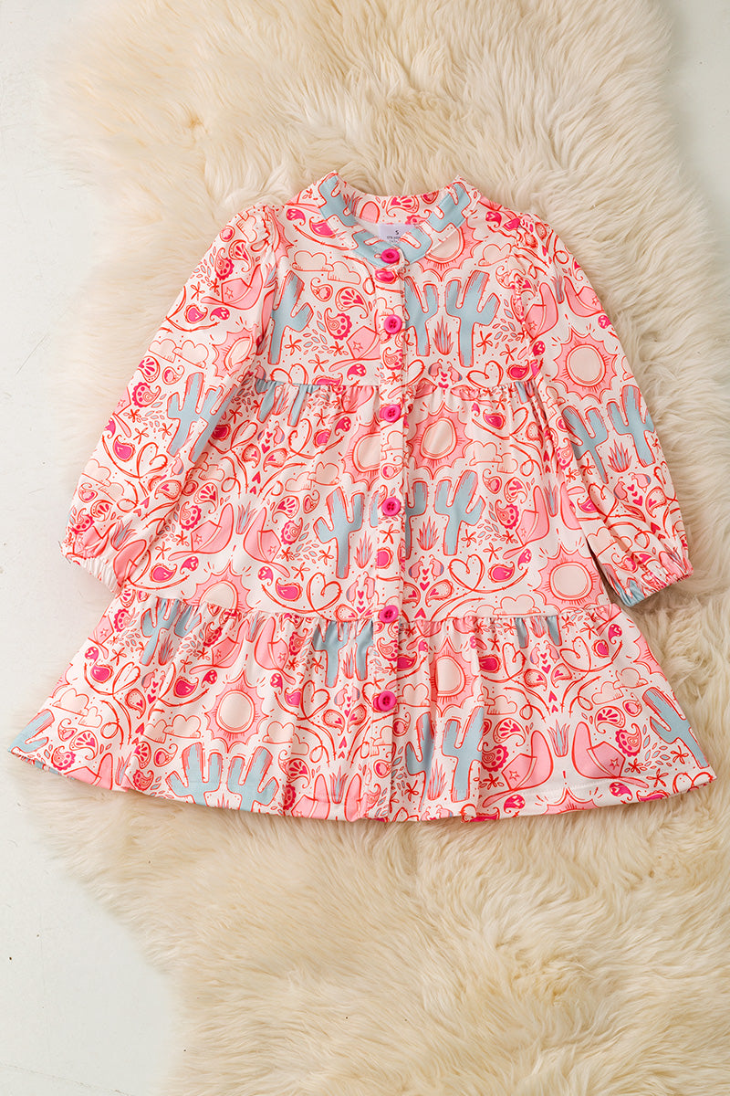 Dessert cactus long sleeve girls button up dress.