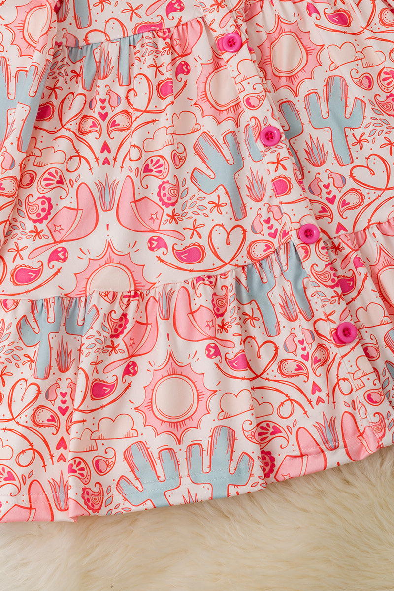 Dessert cactus long sleeve girls button up dress.