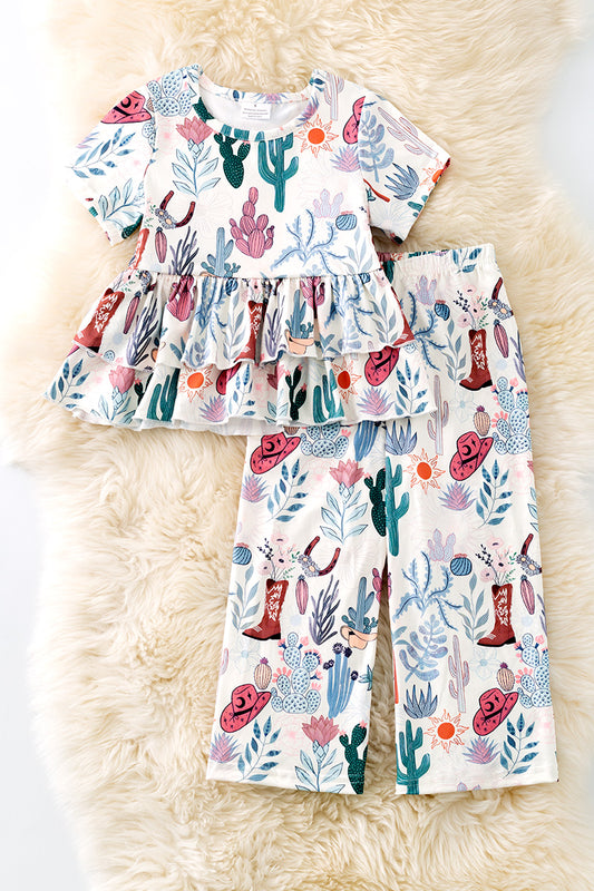Western printed double layer tunic & cute pants. OFG51041