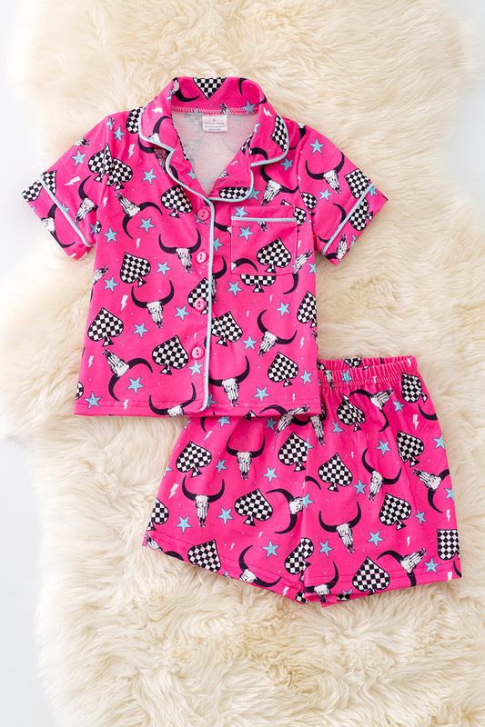 Girls fuchsia bull skull girls pajamas. PJG50172