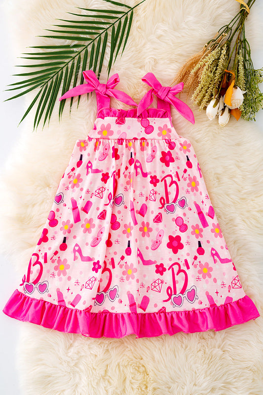 Pink Dolly Print Dress w/ Pink Ruffle Trim