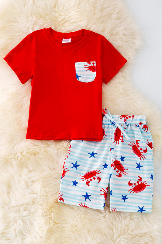 Boys crab printed boys set. OFB40097