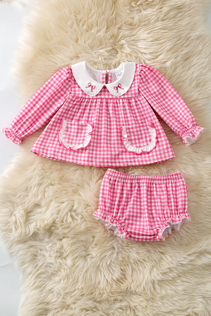 Fuchsia Gingham baby tunic and baby bloomers. RPG61275 SOL