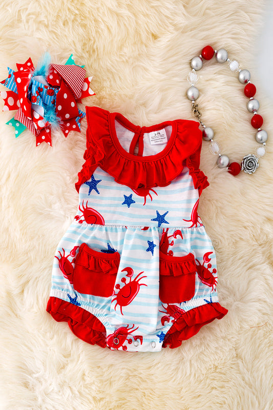 Crab & stripe printed onesie.