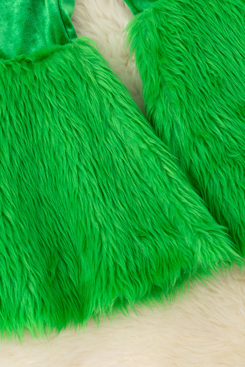 Green Velvety and fur bell bottoms.