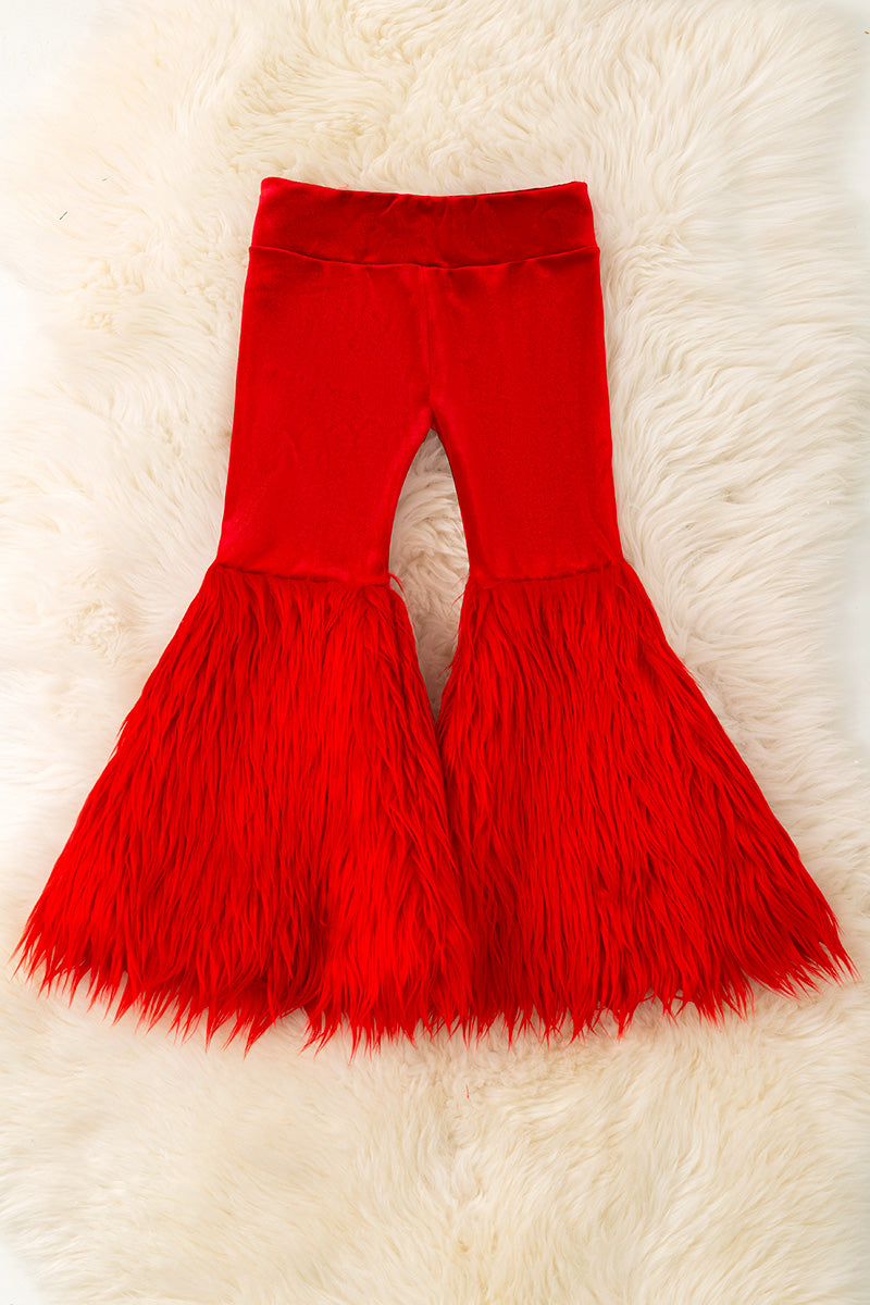 Red Velvety and fur bell bottoms.