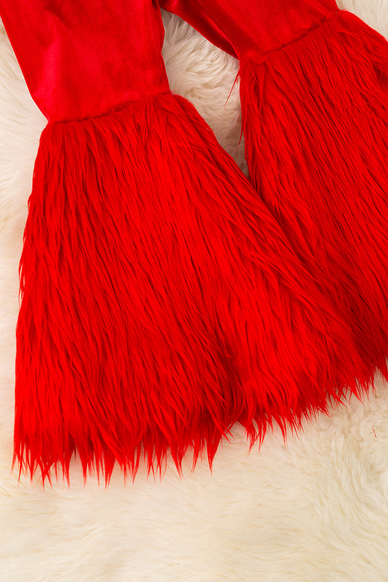 Red Velvety and fur bell bottoms.