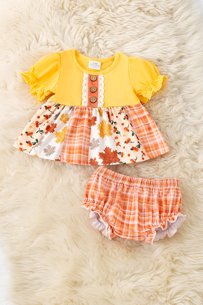 Yellow & Orange plaid baby tunic & baby bloomers. RPG61912