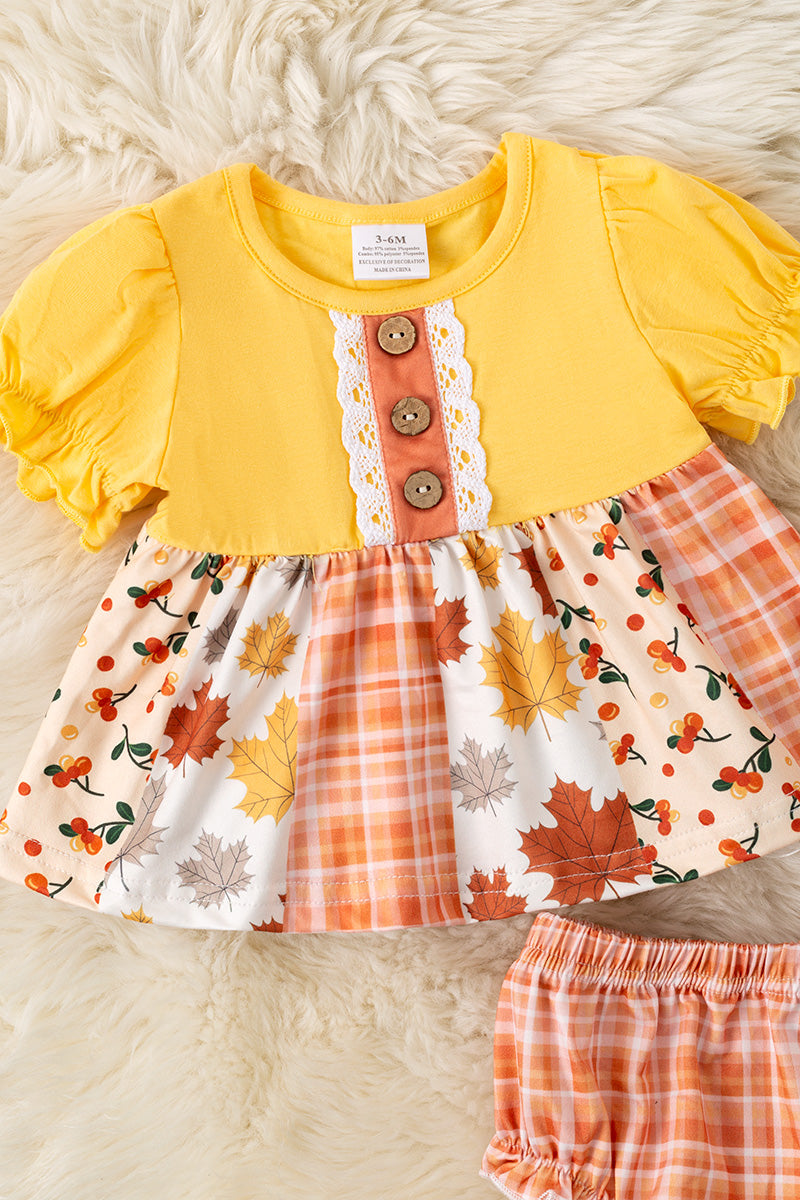 Yellow & Orange plaid baby tunic & baby bloomers. RPG61912