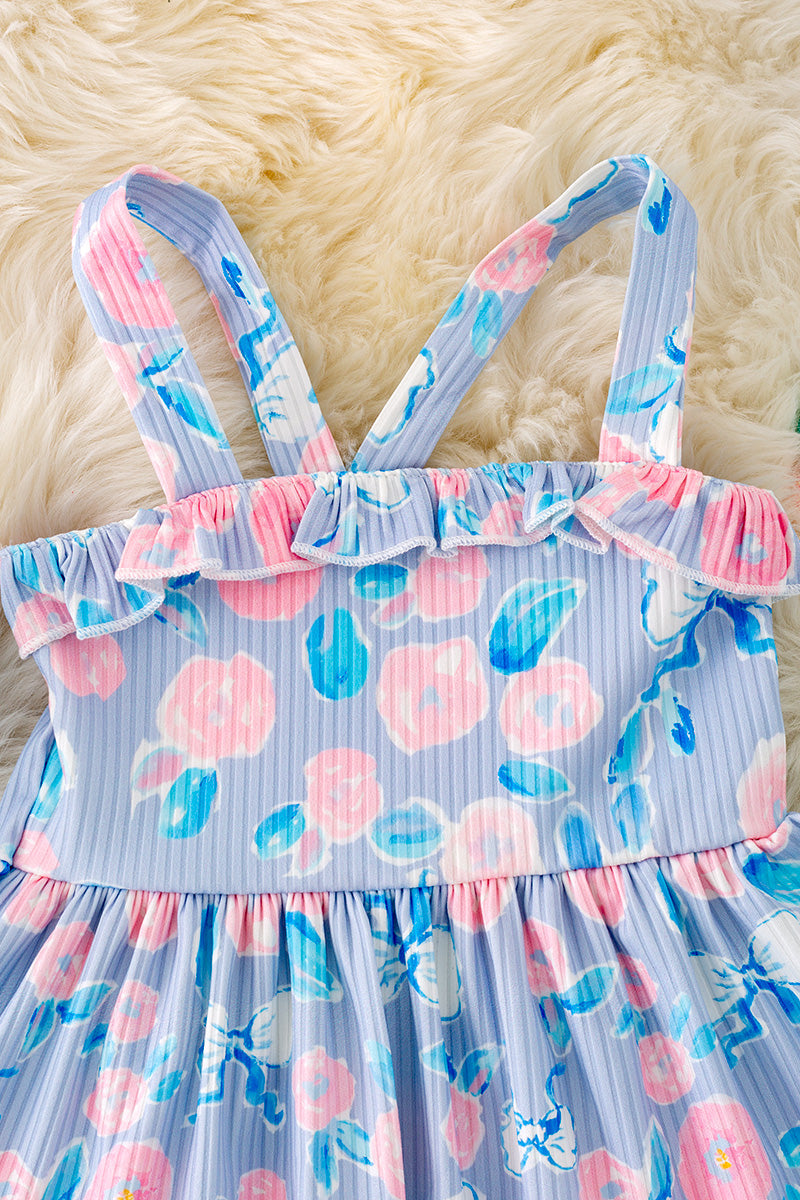 Blue Floral Ruffle Dress