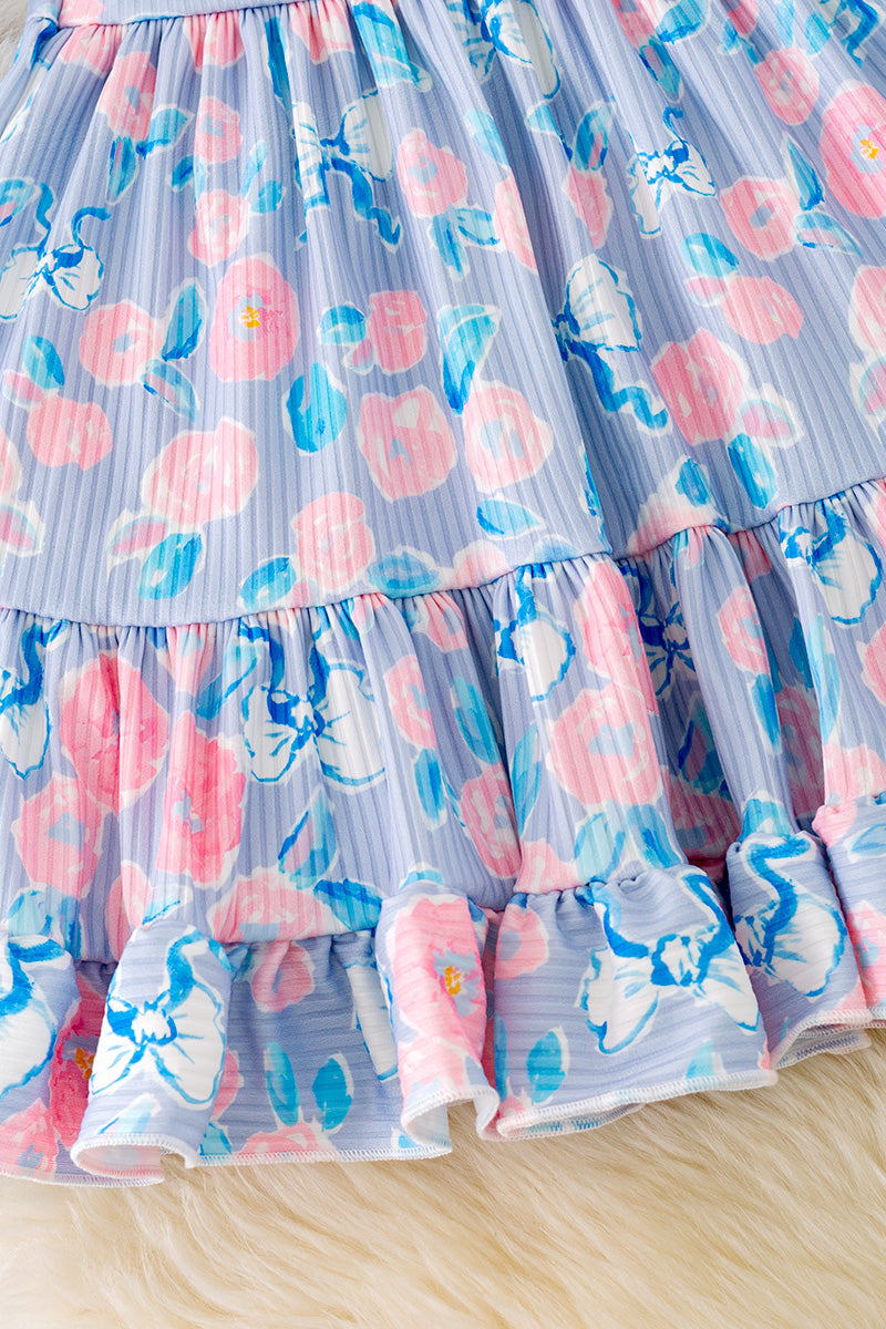 Blue Floral Ruffle Dress