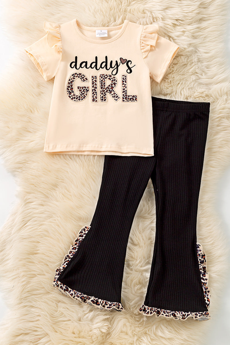 Daddy's Girl" Embroidered /a applique cream shirt and black pants. OFG61412