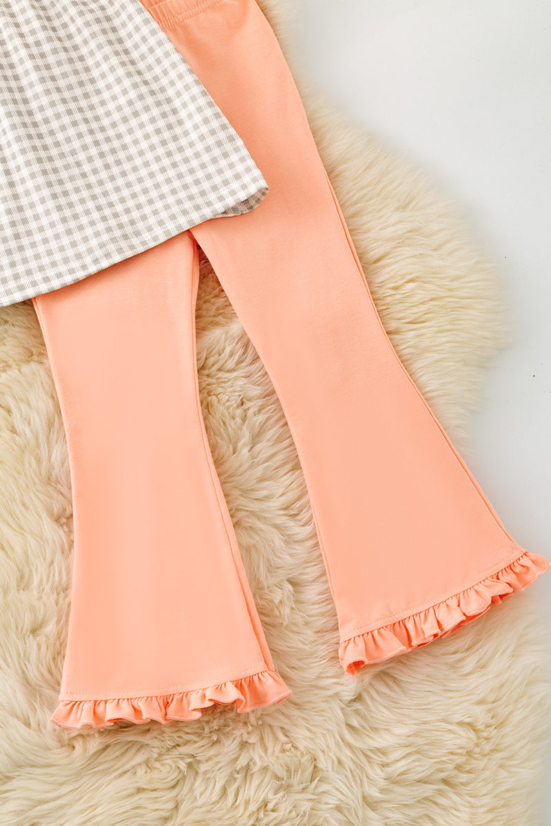 Cute Embroidered top with bubble sleeve & Coral ruffle pants. OFG61391 MON