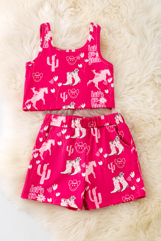 Fuchsia cowgirl printed 2 piece set. OFG50831