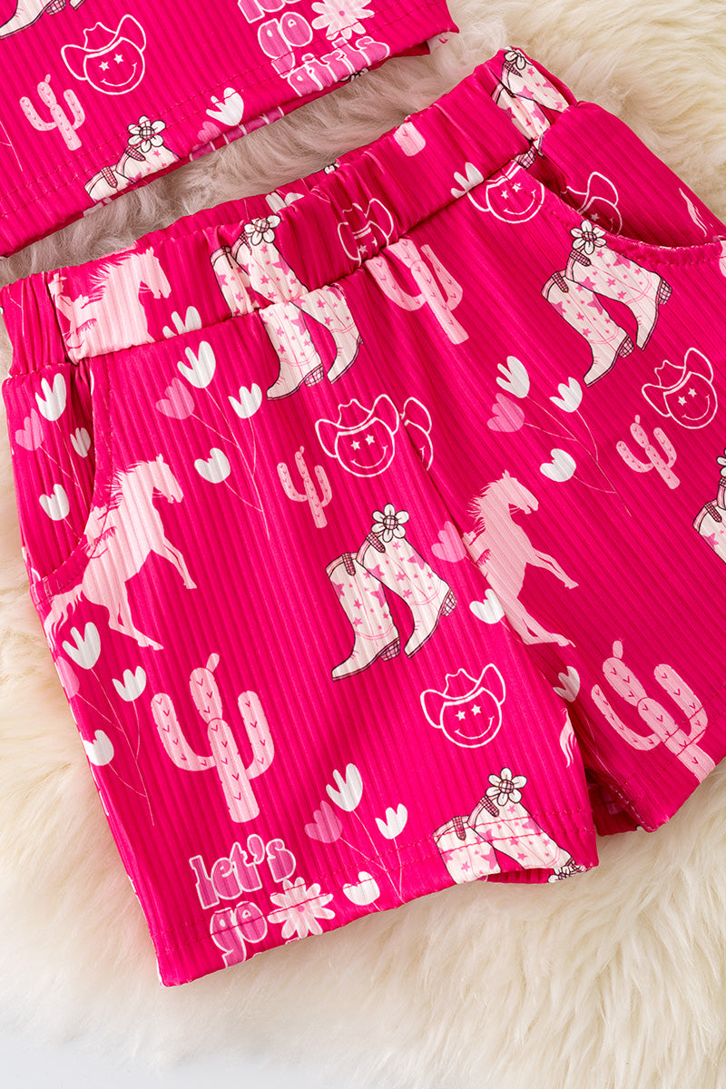 Fuchsia cowgirl printed 2 piece set. OFG50831