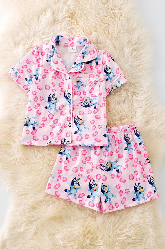 Pink button up printed girls pajamas. PJG50132