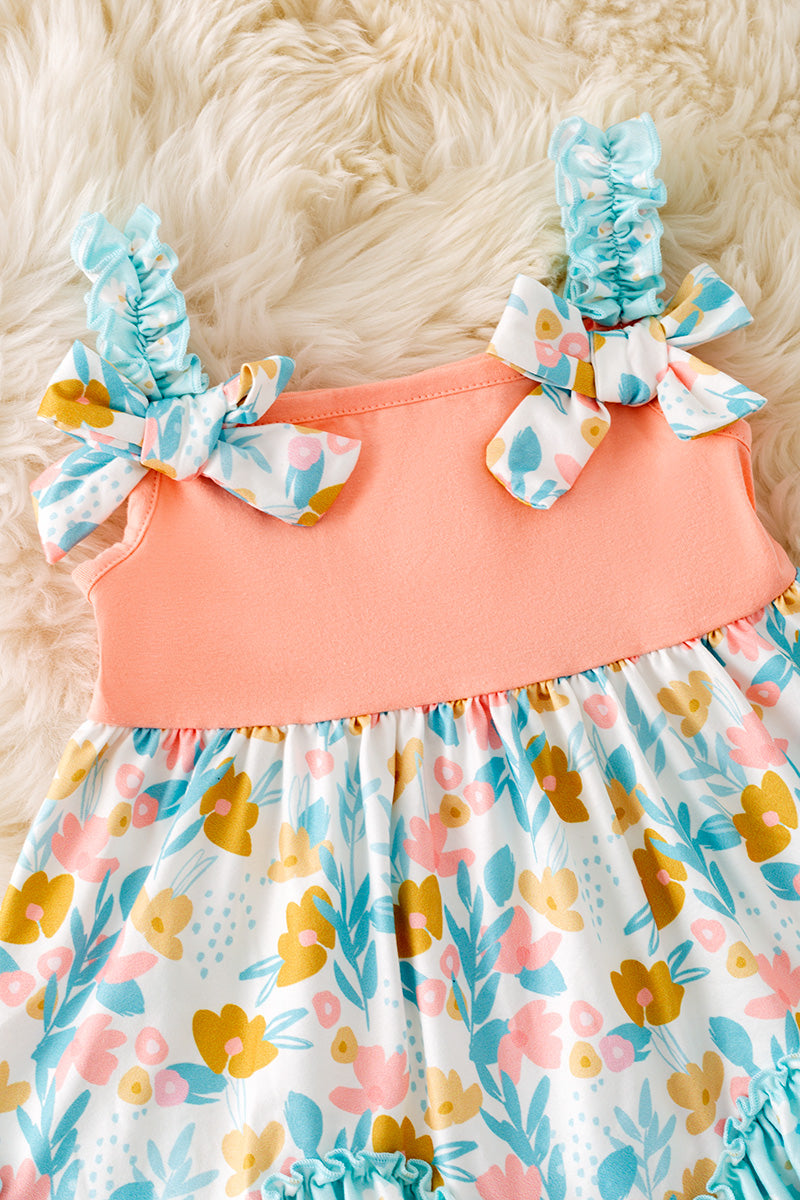 Peach & mint floral ruffle tunic & ruffle shorts. OFG50406