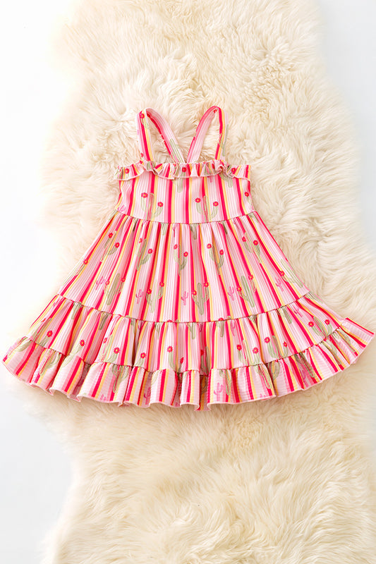 Multi-Color stripe & cactus printed dress. DRG51316