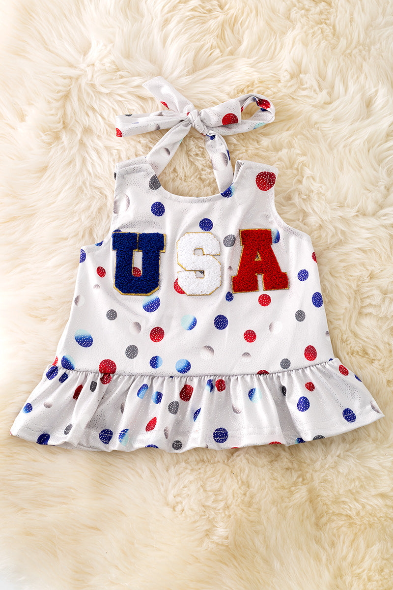 USA applique ruffle patriotic halter top. TPG50198