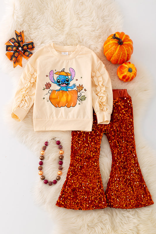 Fall Character printed long sleeve top & sequins bottoms.