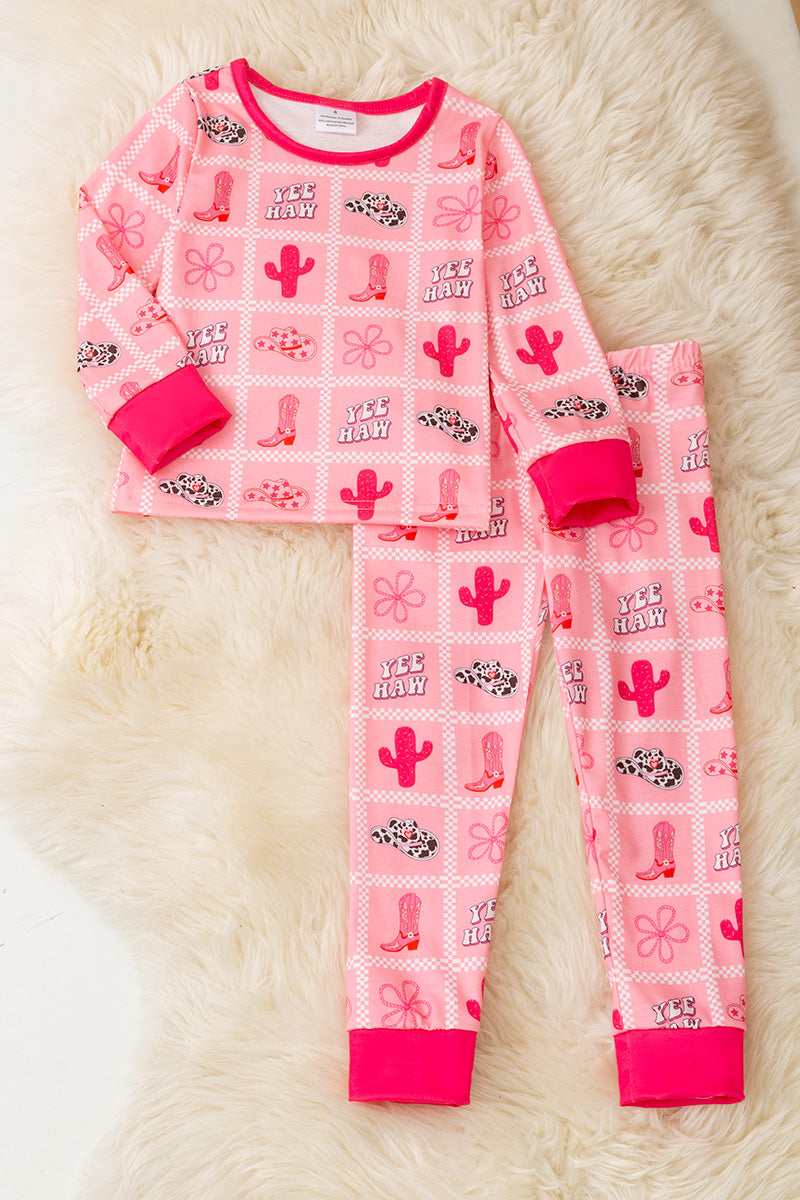 Pink western printed pajamas set.