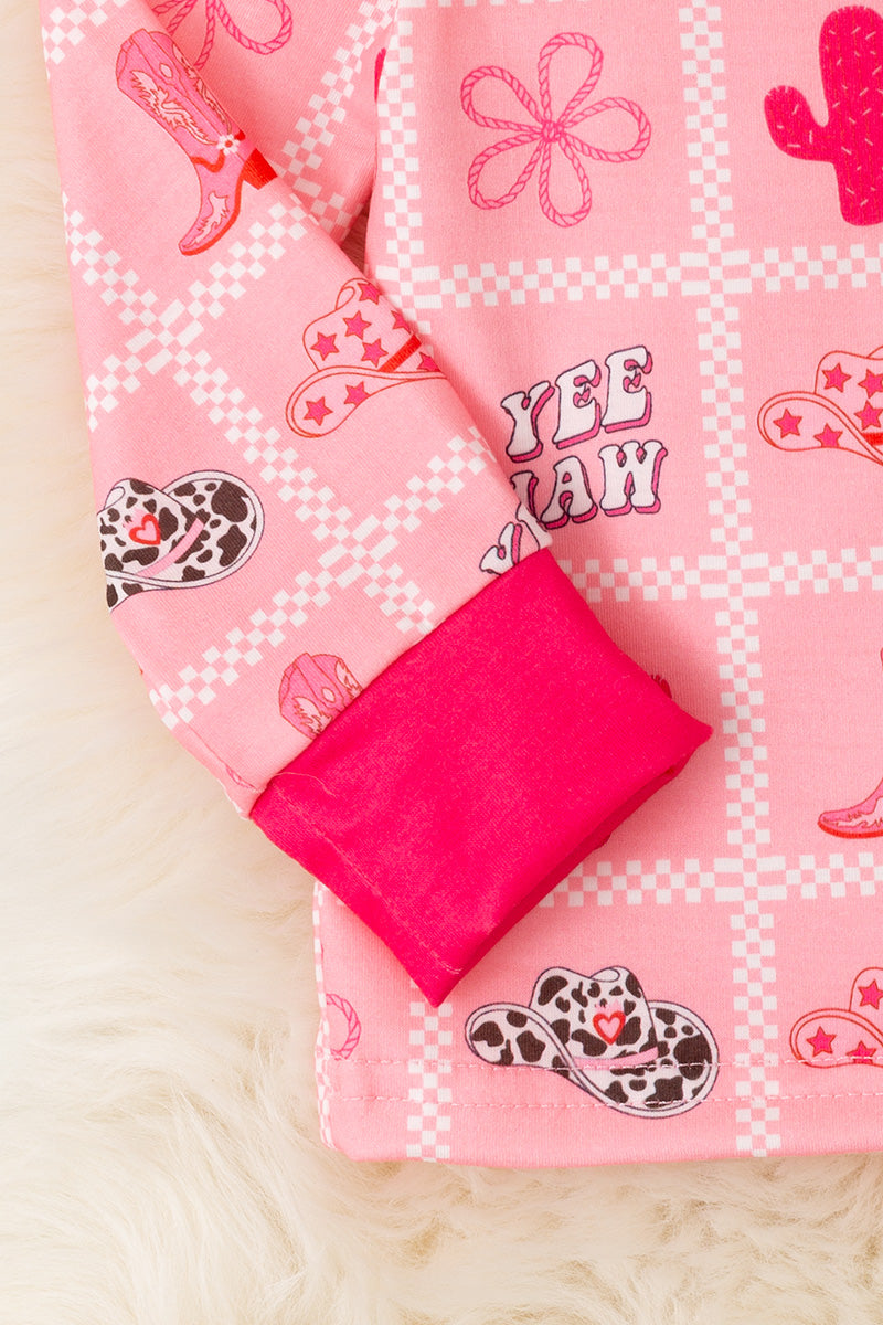 Pink western printed pajamas set.