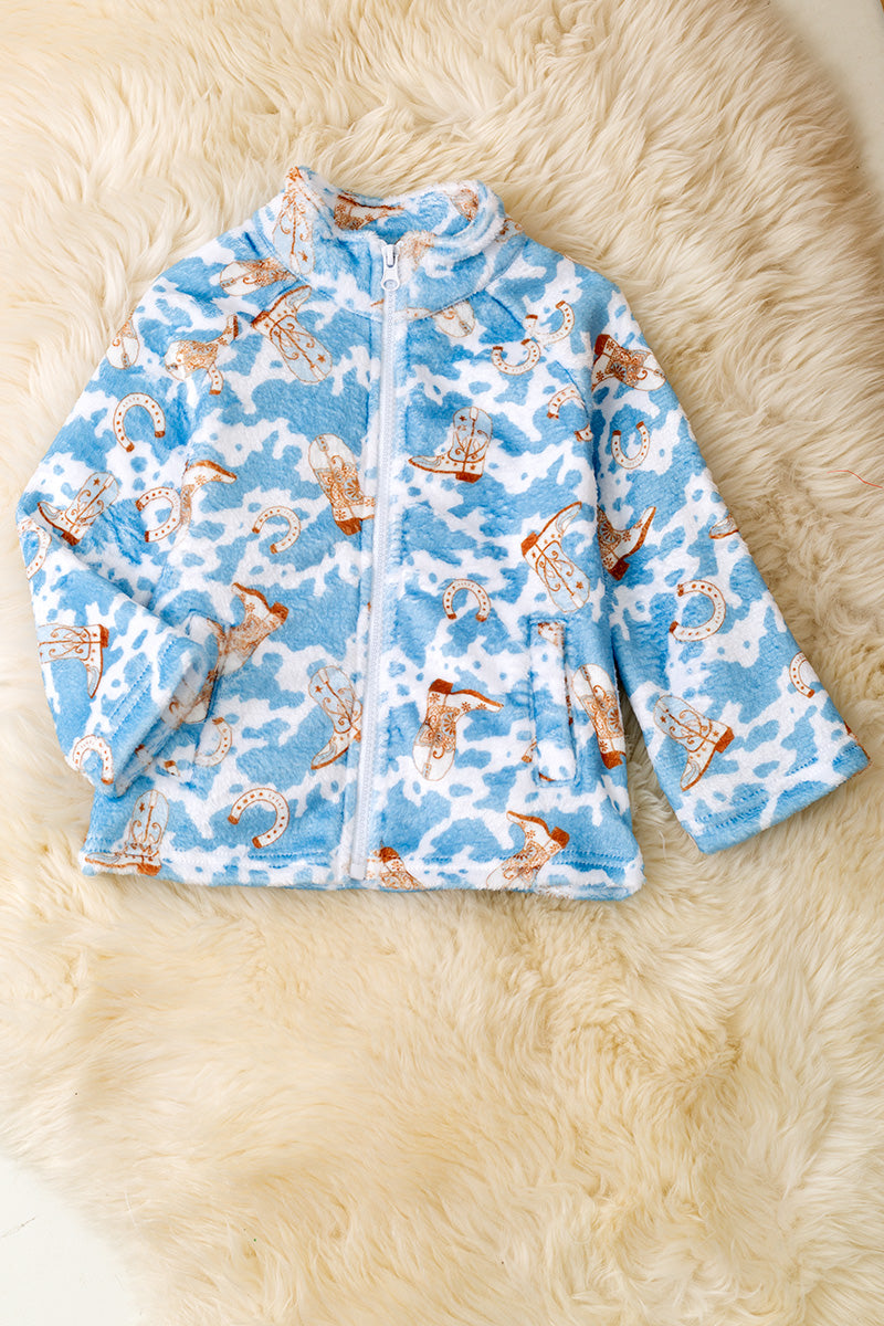 Soft fleece western printed zip up jacket. (unisex)