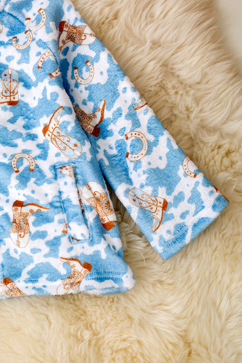 Soft fleece western printed zip up jacket. (unisex)