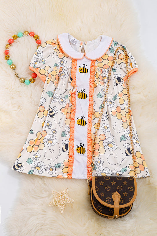 Bee print & embroidered dress