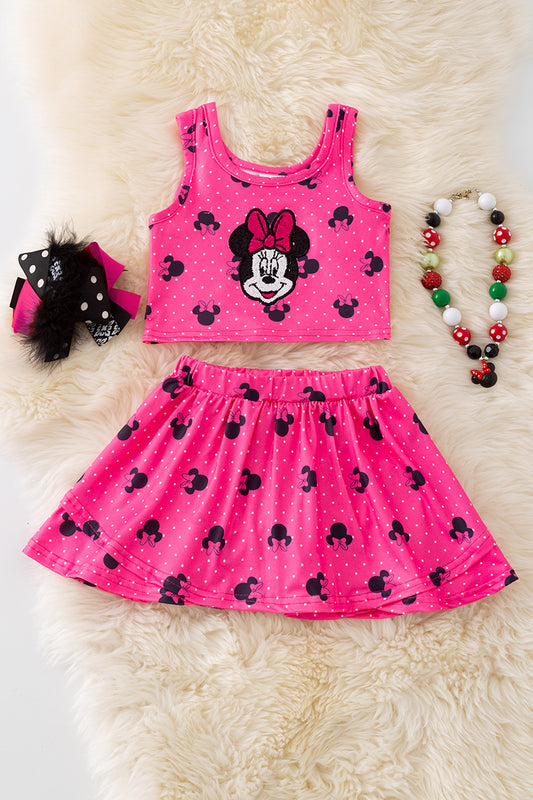 Fuchsia cartoon character printed girls 2 piece set. OFG50914