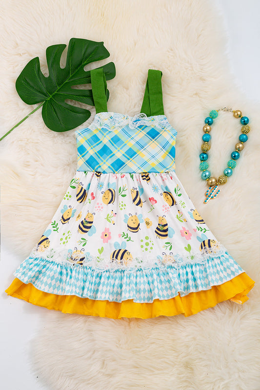 Summer bee printed dress w/ ruffles