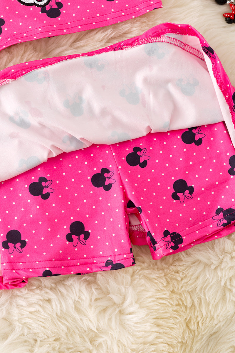 Fuchsia cartoon character printed girls 2 piece set. OFG50914