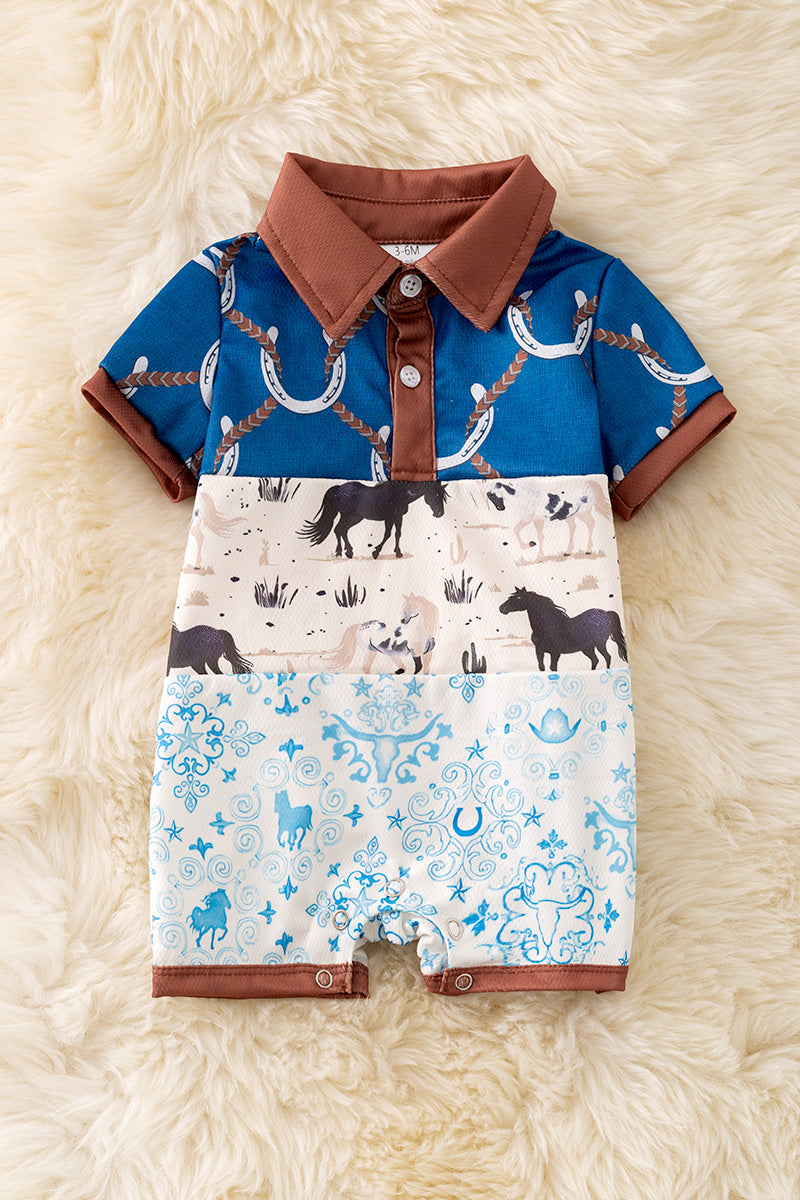 Western block printed boys baby romper. RPB50287