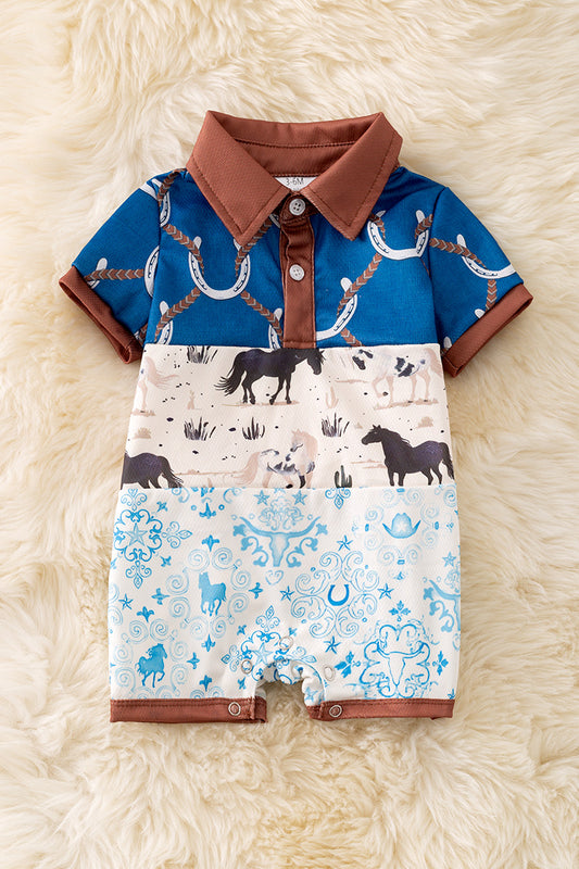 Western block printed boys baby romper. RPB50287