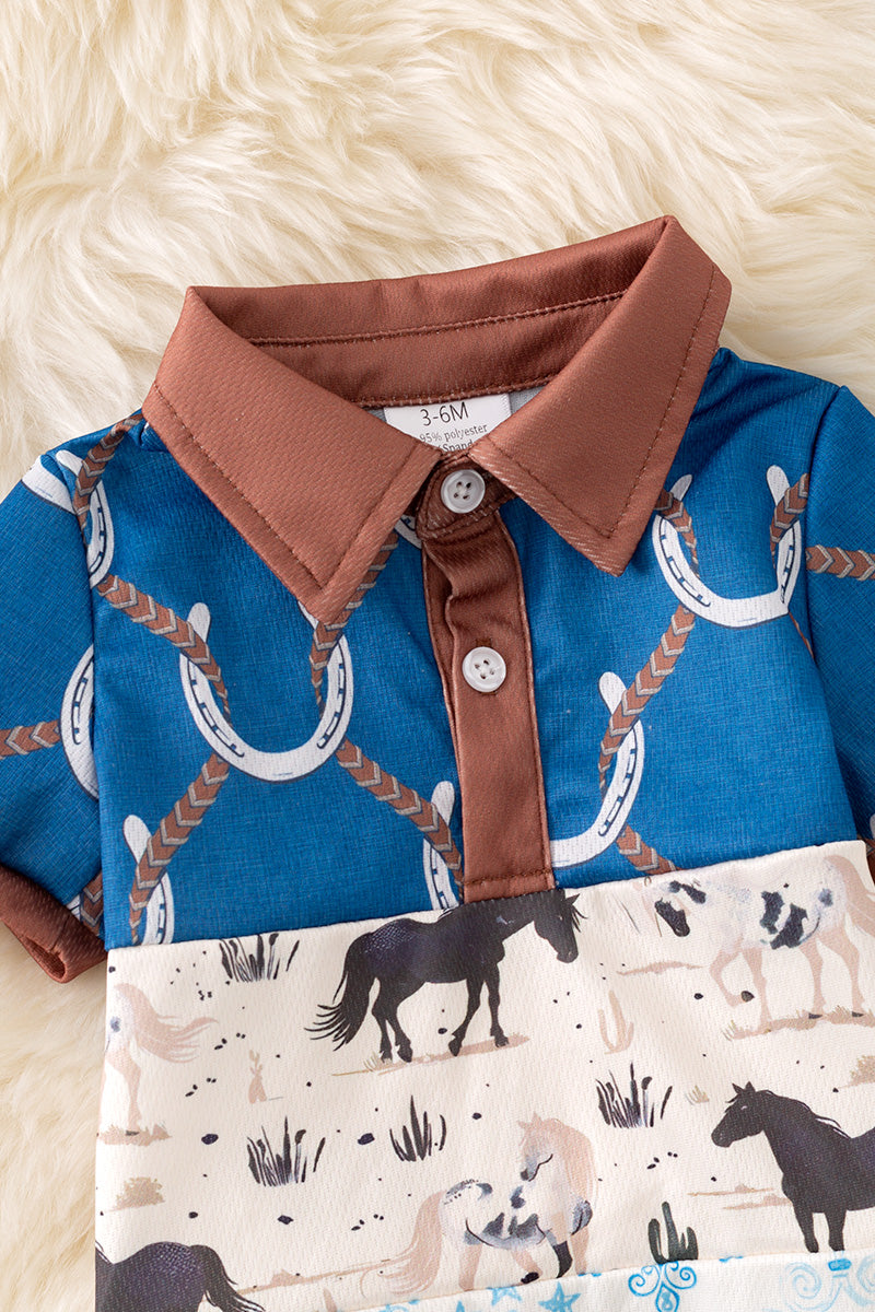 Western block printed boys baby romper. RPB50287