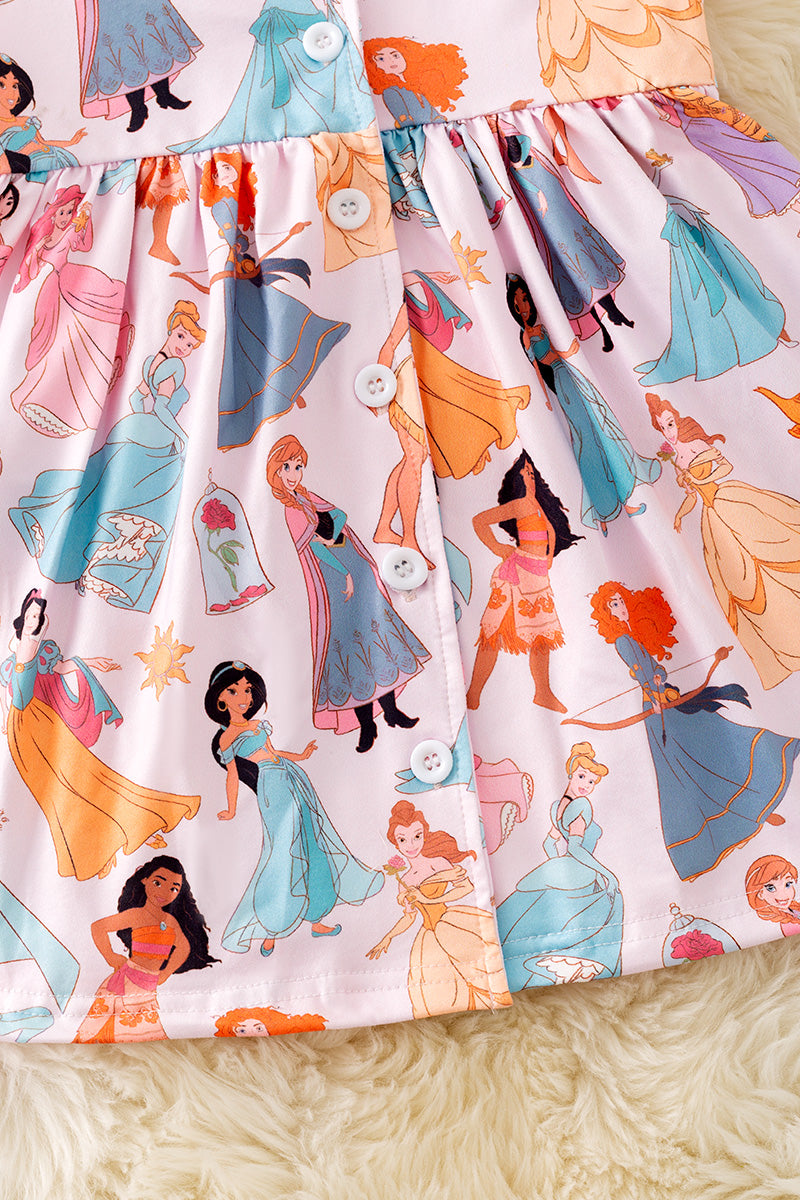 Multi-printed Cartoon Pr*ncess dress with collar. DRG51909