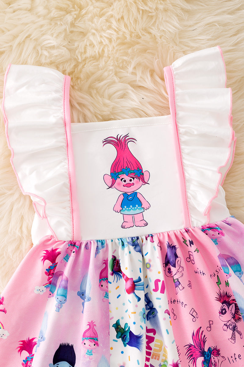 Multi-Printed cartoon character printed ruffle hem dress. DRG51319