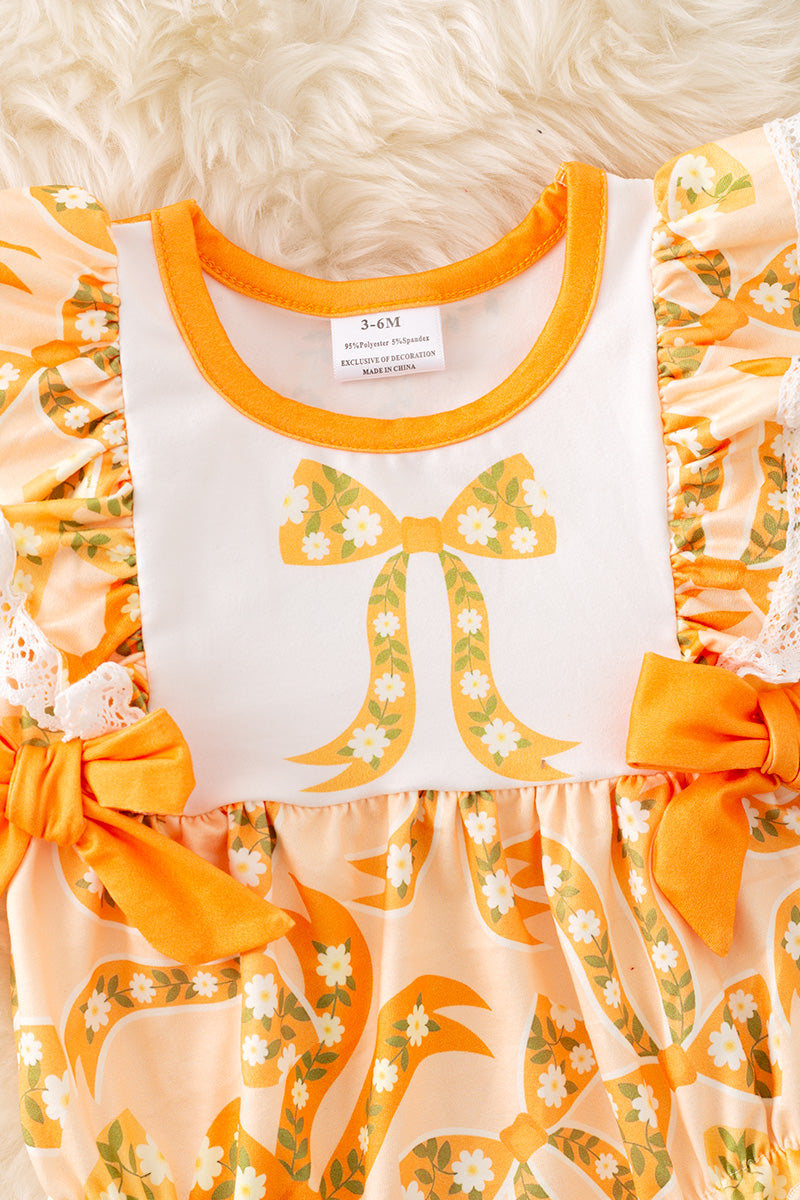 Yellow coquette bow printed girls baby romper. RPG51306