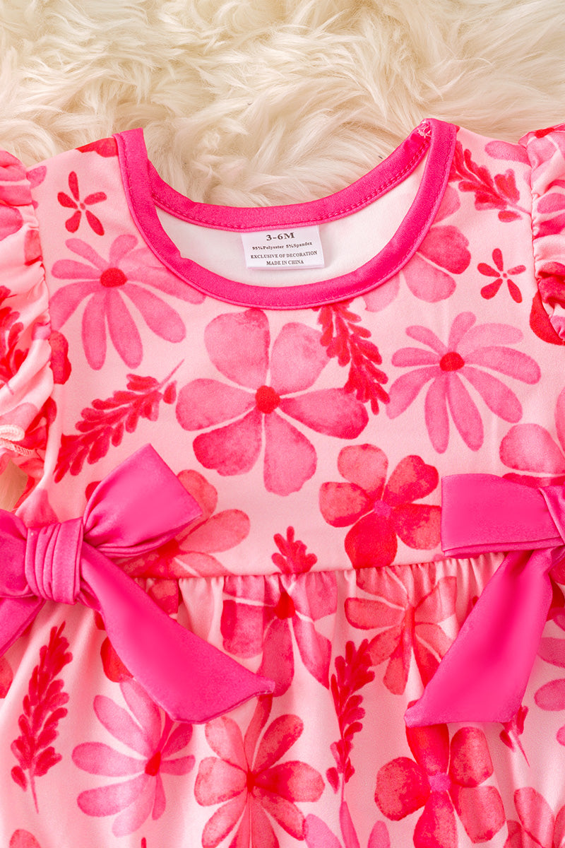 Fuchsia floral baby romper w/side bows. RPG50746
