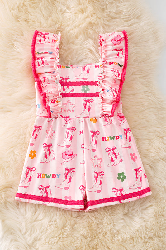 Howdy" Lt. Pink western romper with angel sleeves. PNG50252