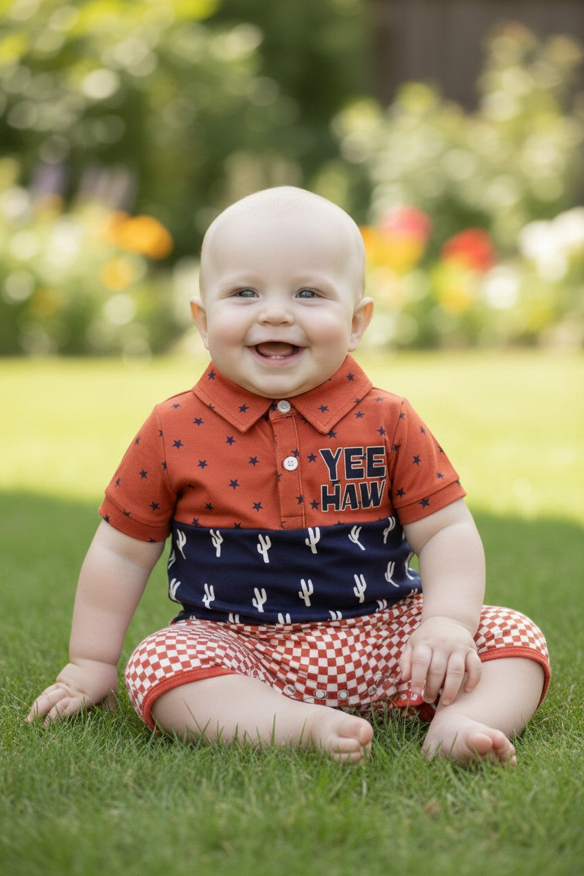 Yee haw-Western printed boys baby romper. RPB60342 -M-