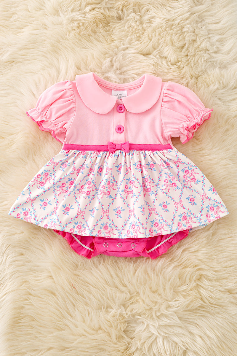 Lt Pink & fuchsia coquette printed baby bodysuit. RPG60590 A-