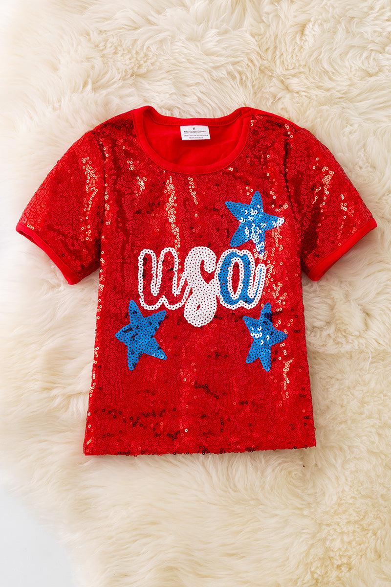 (MOM) Sequins patriotic Women Tee shirt.