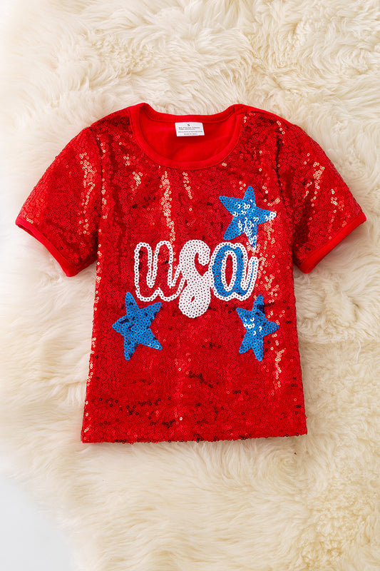 (GIRLS) Vibrant red patriotic girls tee-shirt. TPG50270