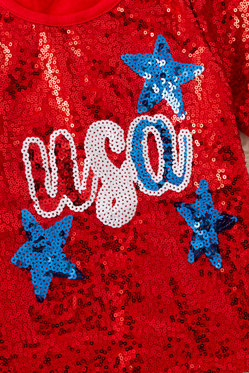 (MOM) Sequins patriotic Women Tee shirt.
