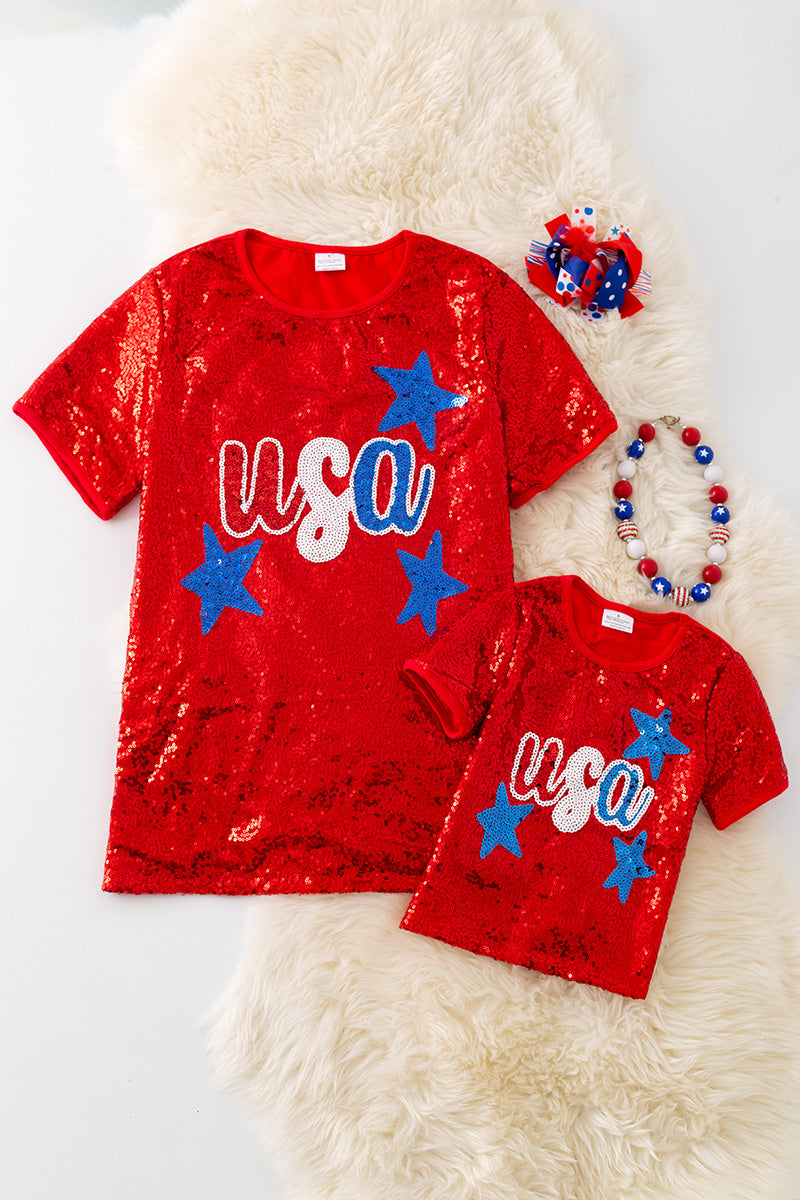 (MOM) Sequins patriotic Women Tee shirt.