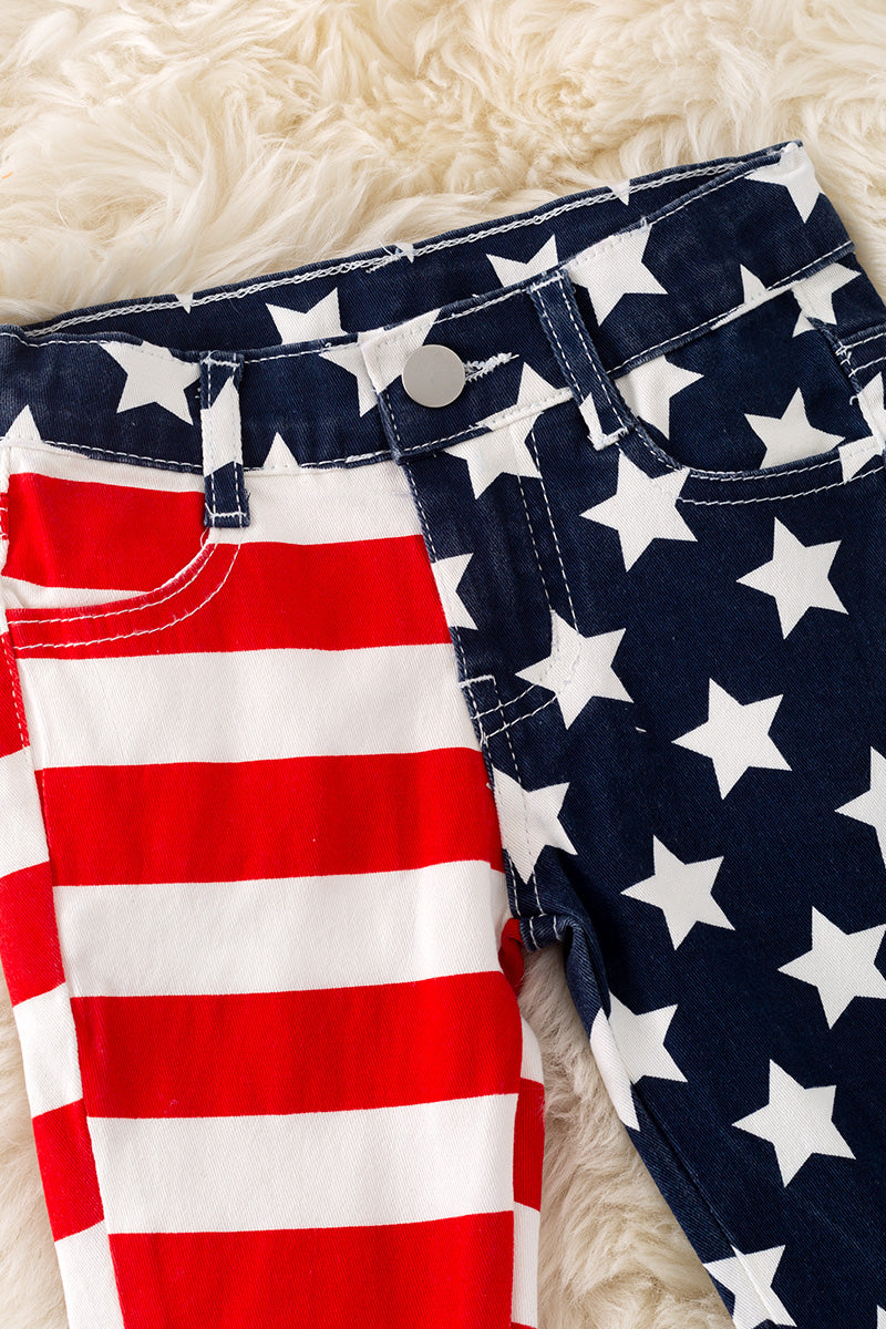 Girls usa flag denim double layer jeans. PNG301322009